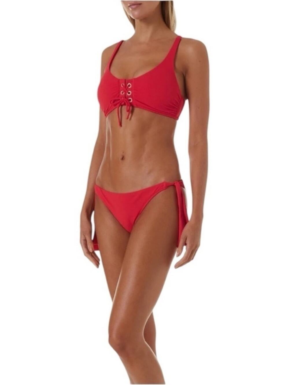 Melissa Odabash Rome lace Up Front Tomato Red Textured Bikini Top Size 8